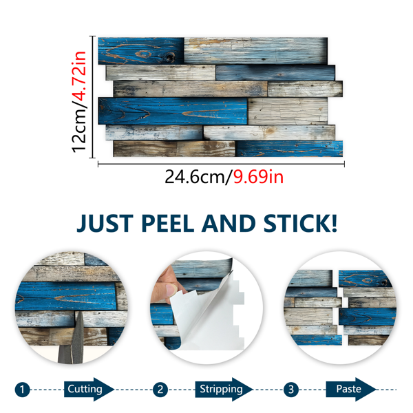 12 Sheets Self Adhesive Blue Irregular Wood Grain Peel And Stick Wallpaper PVC Hanging Decorative Tiles For Kitchen And Bathroom WallsTear Off Without Leaving Marks Oil Resistant And Easy To Maintain-4