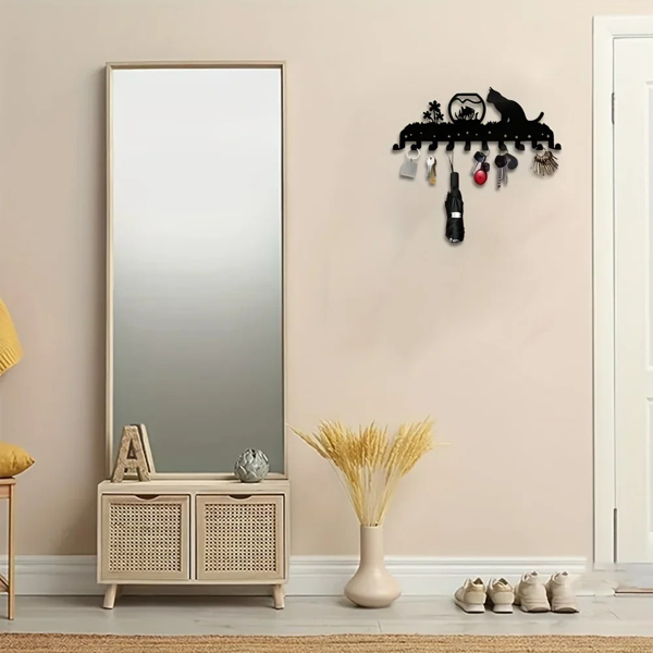 Adorable Kitty - Inspired Metal Wall - Mounted Rack Boasting 10 Hooks, Ideal Decorative Organizer for Walls. Practical and Stylish. Utility Hooks.-13