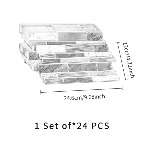 24 PCS Irregular Shape Modern Gray Marble Pattern Peel And Stick Wallpaper (4.72*9.68inch) Kitchen Bathroom Tiles Stickers Suitable For Wall Decoration And Renovation Remove Without Leaving Glue-4