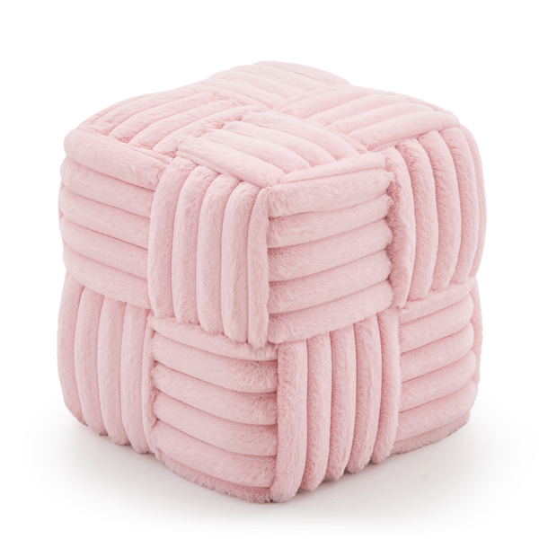 Square Ottoman Foot Stool Corduroy Vanity Chair Bench with Padded Woven Footrest for Entryway Living Room Hallway Pink-1