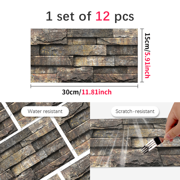 12 Pcs Retro Brown Stone Brick Marble Effect Peel And Stick Wallpaper,Water resistant ,Easy Installation Without Damaging The Wall Easy DIY Home Renovation, Kitchen Bathroom Wall Tiles Backsplash-4
