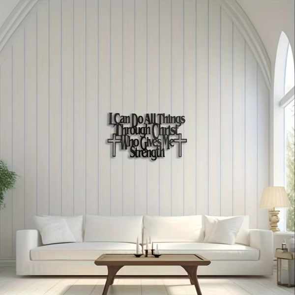 1PC High - Quality Metal Wall Art I Can Do All Things Through Christ Metal Wall Art Inspirational Christian Decor with Decorative Pediment Faith Based Home Sign Motivational Scripture for Living Room-4