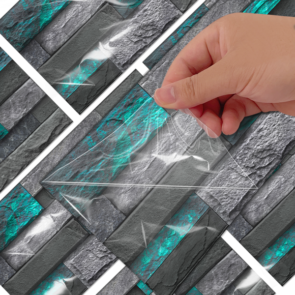 12 Pcs Modern Green Peel And Stick Wallpaper Removable Self-Adhesive PVC For Home Decoration (5.91x11.81 Inch) Easy Installation No Tools Needed, Bathroom Decor, Kitchen Backsplash,Contemporary Design-5