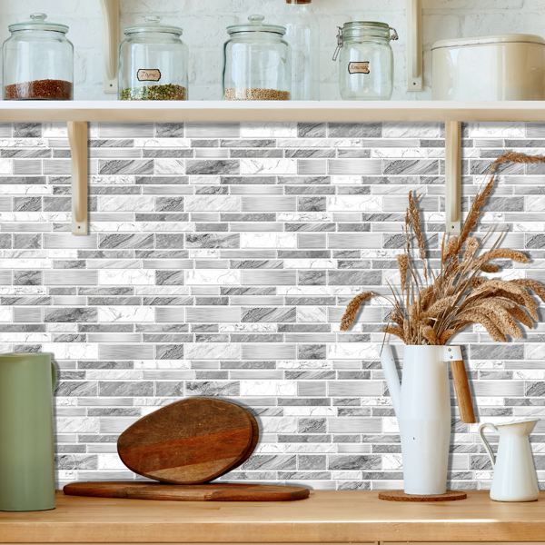 24 PCS Irregular Shape Modern Gray Marble Pattern Peel And Stick Wallpaper (4.72*9.68inch) Kitchen Bathroom Tiles Stickers Suitable For Wall Decoration And Renovation Remove Without Leaving Glue-13