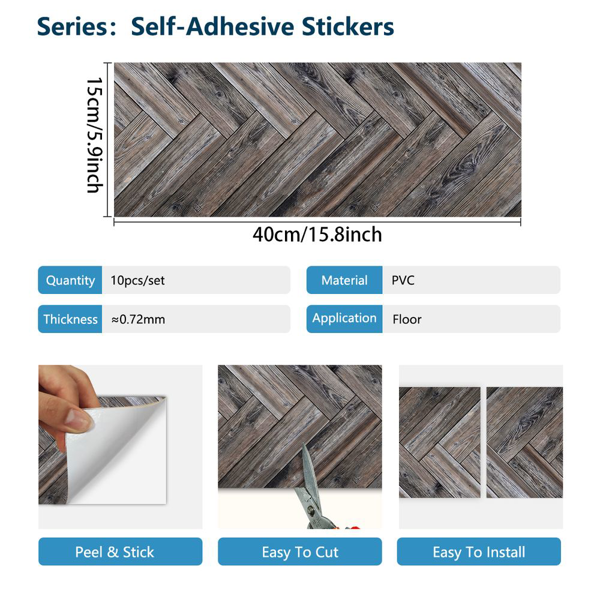 10 Pcs Dark Brown Wood Grain Self-Adhesive PVC Floor Stickers  Peel & Stick For Walls & Floors Self-Adhesive And Waterproof Tile Sticker, DIY Stickers- For Decorating Living Rooms, Bedrooms, Offices-3