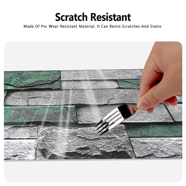 12 Pcs Realistic Green Stone Brick Peel And Stick Wallpaper Removable Self-Adhesive PVC Waterproof And Moisture-Proof Easy Diy Installation For Kitchen Backsplash, Walls, Bathroom Wall Decoration-6