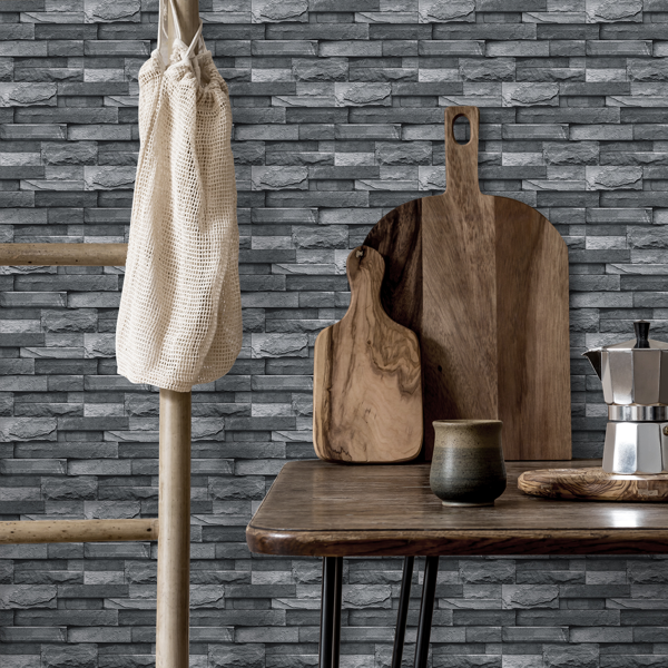 12 Pcs Imitation Stone bricks Grey Wallpaper Bathroom Waterproof Transfer Peel And Stick Backsplash Tile Stickers PVC Wallpaper Kitchen Oil Resistant Tile Decals Home Decoration wall paper-15