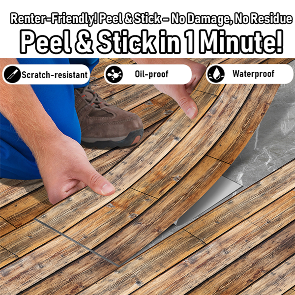 10 Pcs Wood Grain Self-Adhesive Peel And Stick Waterproof Wear Resistant Removable Floor Stickers For Living Room, Kitchen, Bedroom, Dormitory Makeover Floor Decoration, Floor Decoration Materials-1