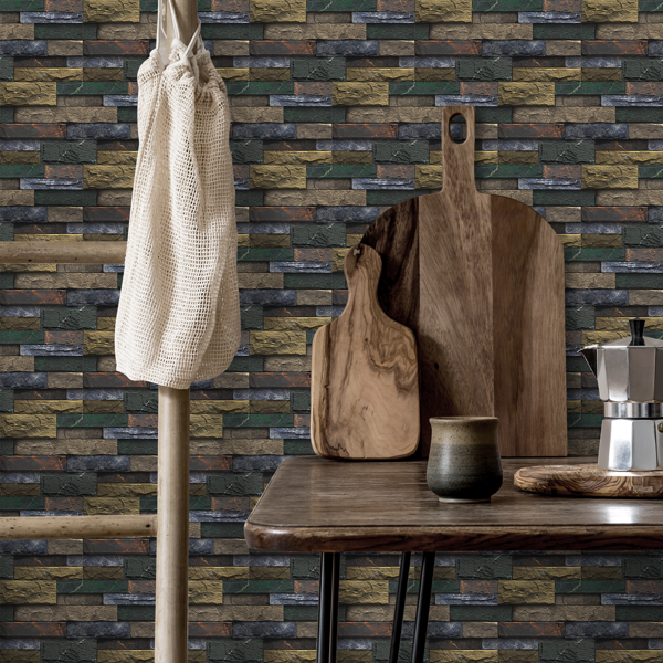 12 Pcs Peel And Stick Backsplash Tiles Retro Stone Brick Self-Adhesive Wall Sticker Backspalsh For Bathroom Kitchen Detachable Without Leaving Glue Water Resistant Oil-Proof PVC Wall Decoration-10