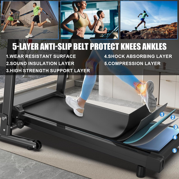 Foldable Treadmills for Home, Portable Treadmill with Handles, 2.5HP Treadmills 300 lb Capacity, APP Control, Fitness Folding Walking Pad with LED Display-6