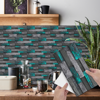 48 Pcs Modern Green Peel And Stick Wallpaper Removable Self-Adhesive PVC For Home Decoration (5.91x11.81 Inch) Easy Installation No Tools Needed, Bathroom Decor, Kitchen Backsplash wall paper
