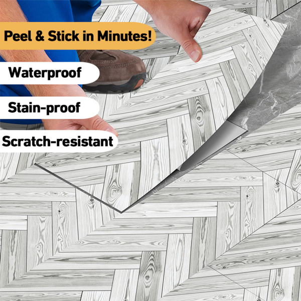 10 Pcs Grey Wood Grain Flooring Tiles Self-Adhesive PVC Floor,Waterproof & Wear-Resistant,Easy DIY Peel & Stick Installation for Kitchen,Bathroom,Living Room,Bedroom, Floor Decor,Bathroom Floor Tiles-1