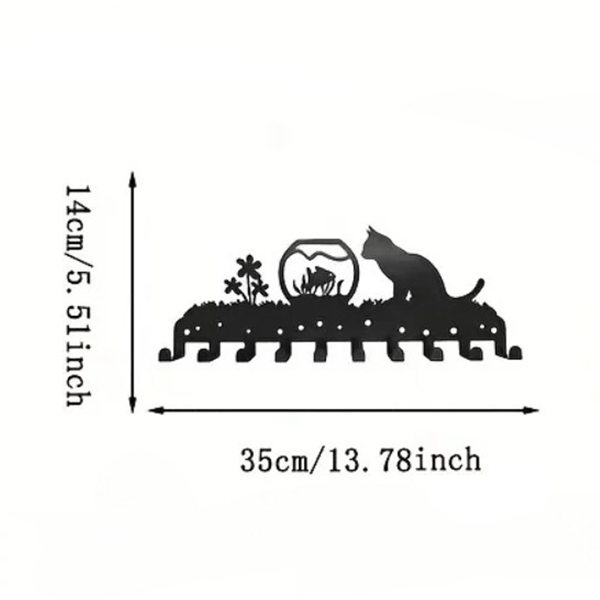 Adorable Kitty - Inspired Metal Wall - Mounted Rack Boasting 10 Hooks, Ideal Decorative Organizer for Walls. Practical and Stylish. Utility Hooks.-2