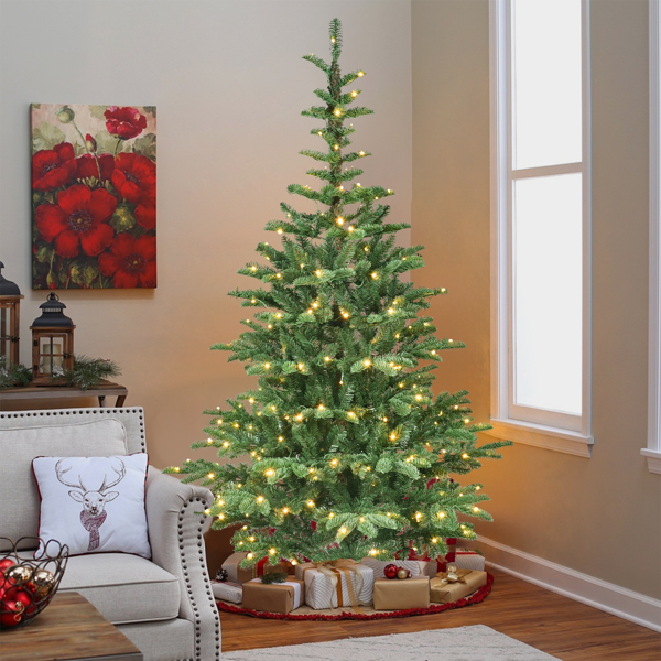 Artificial 8ft Green LED-lit Christmas Tree with 1307PE/PVC Mixed Branch Tips,Hinged Premium & Foldable Base for Indoor Holiday Decorating-11