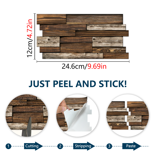 12 Sheets Self Adhesive Brown Irregular Wood Grain Peel And Stick Wallpaper, Hanging Decorative Tiles,PVC Water resistant Oil Resistant For Kitchen And Bathroom Decoration, Easy To Stick And Remove-3