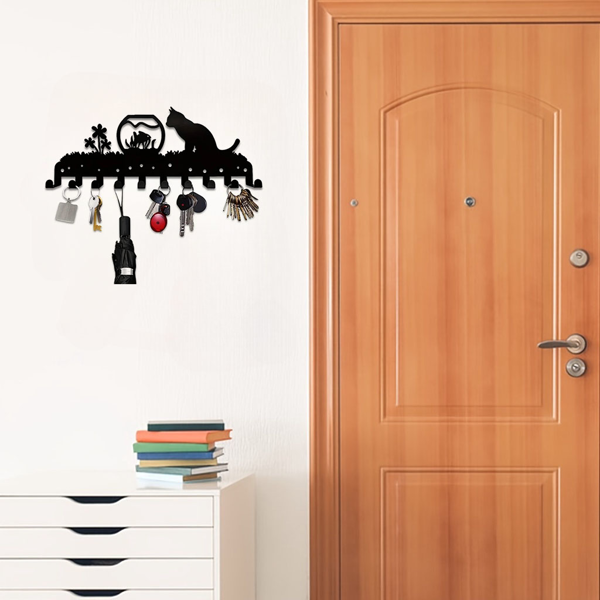 Adorable Kitty - Inspired Metal Wall - Mounted Rack Boasting 10 Hooks, Ideal Decorative Organizer for Walls. Practical and Stylish. Utility Hooks.-19