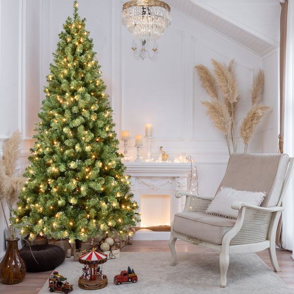 Artificial 9ft Green LED-lit Christmas Tree with 1930PVC Mixed Branch Tips,Hinged Premium & Foldable Base for Indoor Holiday Decorating-9