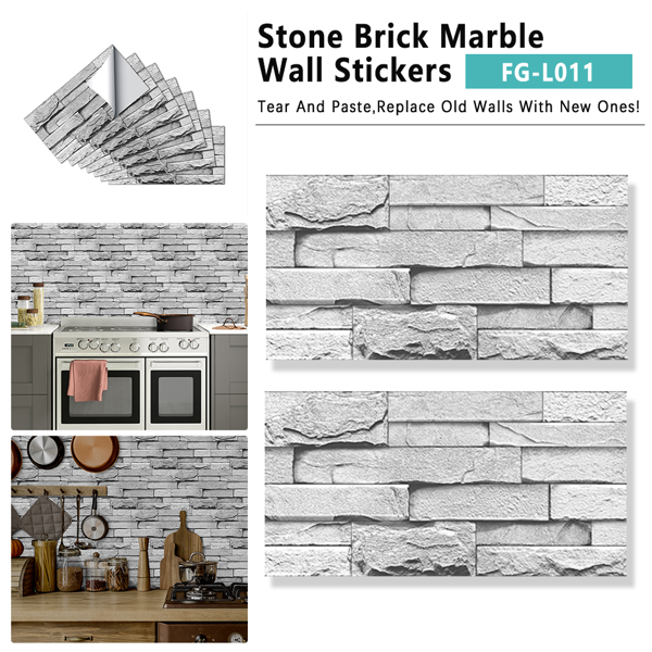 12 Pcs Grey Stone Brick Marble Peel And Stick Wallpaper Splash Proof And Moisture Proof Hanging Decorative Tiles Easy To Clean & Cut, Water Resistant  Oil-Proof Ideal For Bathroom & Kitchen Renovation-1