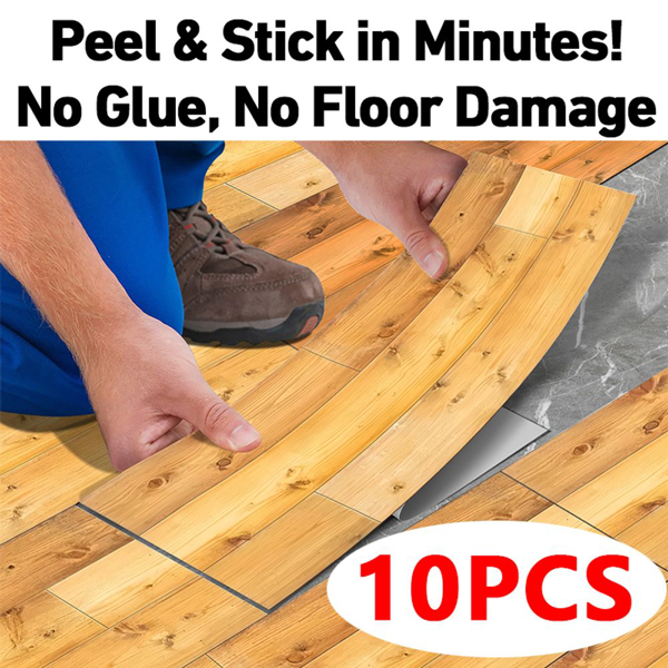 10 Pcs Grain Self-Adhesive Non-Slip Floor Stickers, Durable Vinyl Peel-And-Stick Waterproof And Oil-proof Tile Decals For Kitchen, Removable Floor Decor For Living Room Bathroom, Home Decoration-1