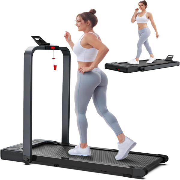 Walking Pad Treadmill, 2-in-1 Desk Under Treadmills with Handle Bar, 3HP Foldable Walking Pad, 300lbs Capacity, 15" Wide Running Belt, Remote Control, LED Display for Home/Office (Gray)-1
