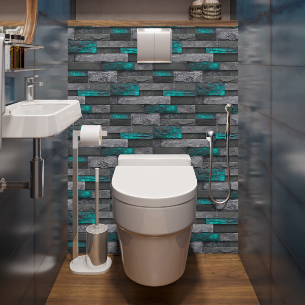 12 Pcs Modern Green Peel And Stick Wallpaper Removable Self-Adhesive PVC For Home Decoration (5.91x11.81 Inch) Easy Installation No Tools Needed, Bathroom Decor, Kitchen Backsplash,Contemporary Design-13