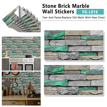 48 Pcs Green Brick Stone Pattern Peel And Stick Wallpaper Self-Adhesive,Detachable Without Leaving Glue,Water Resistant Oil-Proof Wall Paper For Bathroom, Kitchen, Home Decoration, Wall Renovation