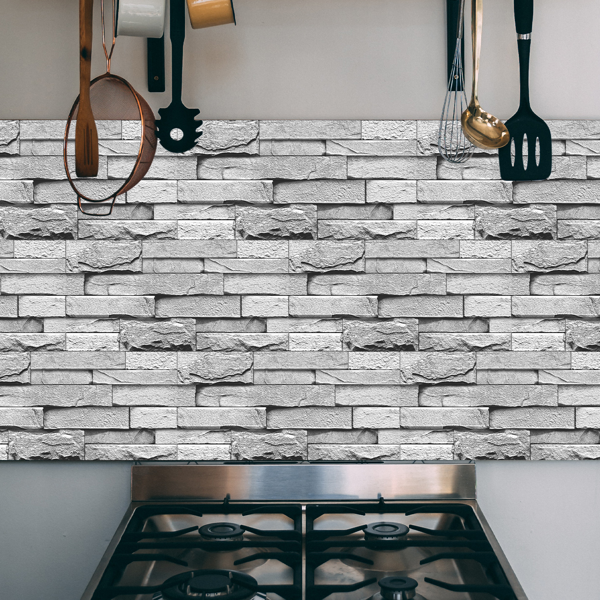 12 Pcs Grey Stone Brick Marble Peel And Stick Wallpaper Splash Proof And Moisture Proof Hanging Decorative Tiles Easy To Clean & Cut, Water Resistant  Oil-Proof Ideal For Bathroom & Kitchen Renovation-15