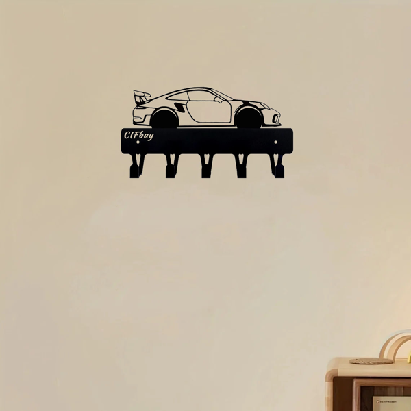 1-Piece Dazzling Racing Car Metal Key Holder: Artistic Wall-Mounted Hook with Ornamental Design | Key Chain Accessory & Decorative Sculpture.Key Hooks-3
