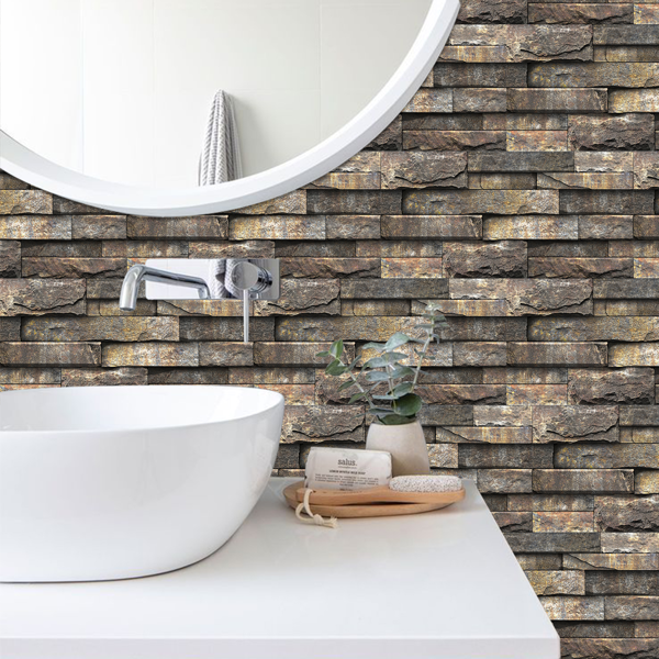 12 Pcs Retro Brown Stone Brick Marble Effect Peel And Stick Wallpaper,Water resistant ,Easy Installation Without Damaging The Wall Easy DIY Home Renovation, Kitchen Bathroom Wall Tiles Backsplash-9