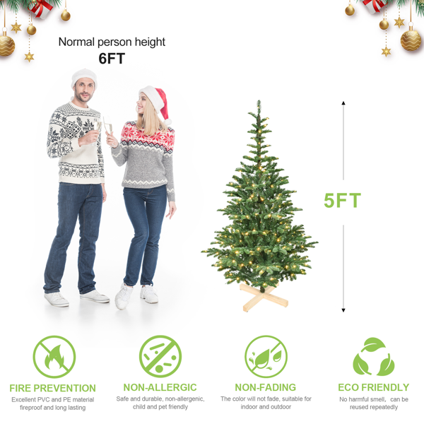 Artificial 8ft Green LED-lit Christmas Tree with 1307PE/PVC Mixed Branch Tips,Hinged Premium & Foldable Base for Indoor Holiday Decorating-3