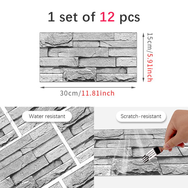 12 Pcs Grey Stone Brick Marble Peel And Stick Wallpaper Splash Proof And Moisture Proof Hanging Decorative Tiles Easy To Clean & Cut, Water Resistant  Oil-Proof Ideal For Bathroom & Kitchen Renovation-4