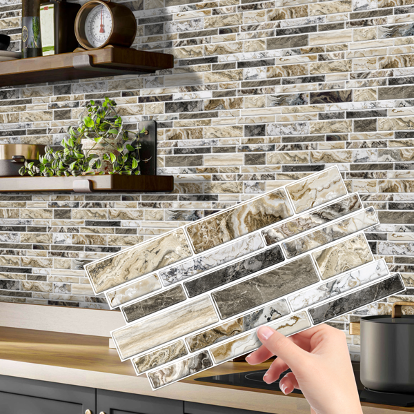 12 PCS Imitation Marble Pattern Taupe Kitchen Stickers Wallpaper Peel And Stick Self Adhesive Wall Stickers For Kitchen, Bathroom Back Panel/Renovation/Decoration Waterproof And Oil Resistant-2