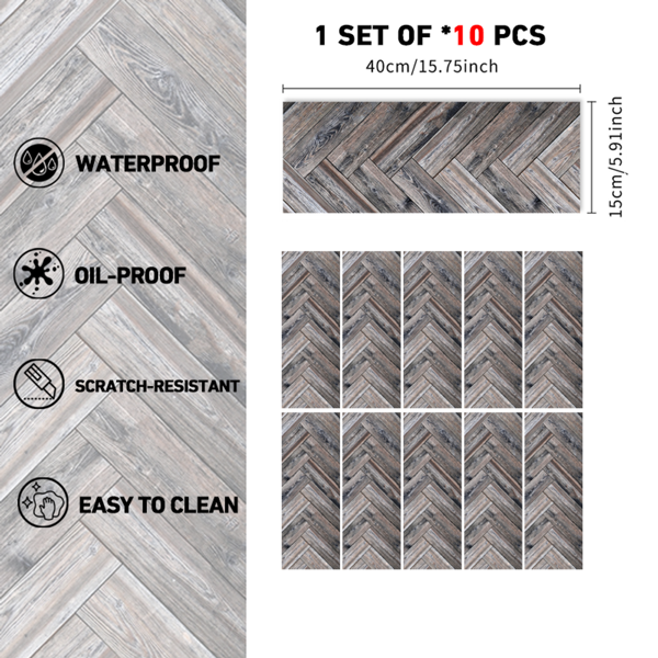 10 Pcs Dark Brown Wood Grain Self-Adhesive PVC Floor Stickers  Peel & Stick For Walls & Floors Self-Adhesive And Waterproof Tile Sticker, DIY Stickers- For Decorating Living Rooms, Bedrooms, Offices-2