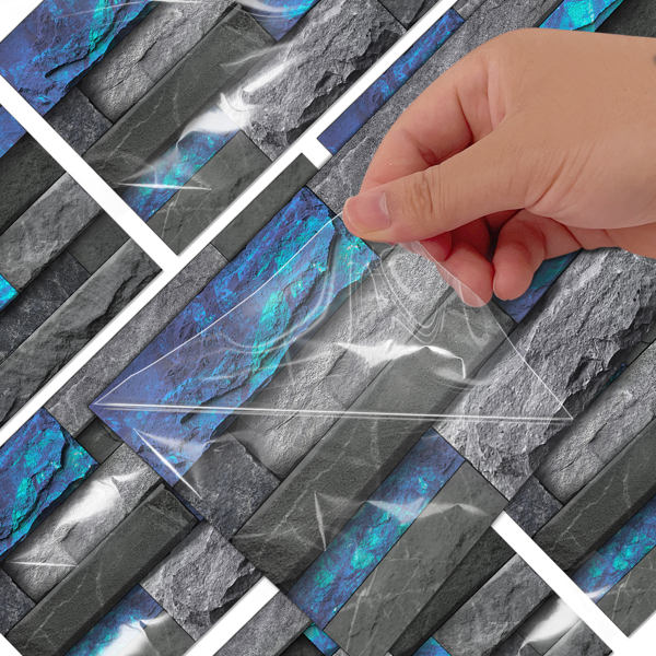 12Pcs Blue Marble Brick Peel And Stick Wallpaper, Removable Wall Stickers For Bathroom Kitchen Backsplash Hanging Decorative Tiles, PVC Water Resistant Self-Adhesive Stickers For Home Decor-7