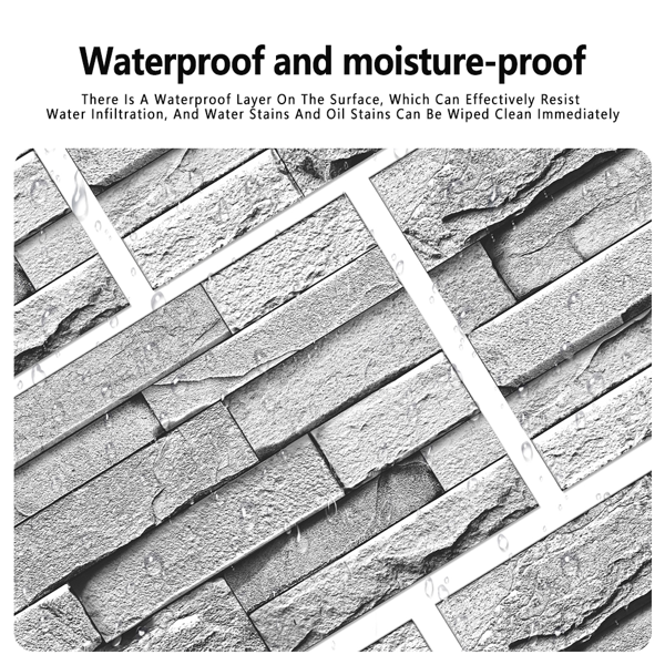 12 Pcs Grey Stone Brick Marble Peel And Stick Wallpaper Splash Proof And Moisture Proof Hanging Decorative Tiles Easy To Clean & Cut, Water Resistant  Oil-Proof Ideal For Bathroom & Kitchen Renovation-7