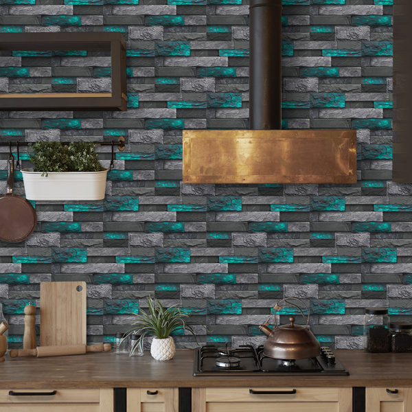 12 Pcs Modern Green Peel And Stick Wallpaper Removable Self-Adhesive PVC For Home Decoration (5.91x11.81 Inch) Easy Installation No Tools Needed, Bathroom Decor, Kitchen Backsplash,Contemporary Design-9