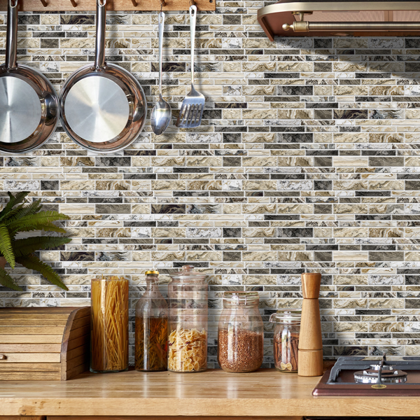 12 PCS Imitation Marble Pattern Taupe Kitchen Stickers Wallpaper Peel And Stick Self Adhesive Wall Stickers For Kitchen, Bathroom Back Panel/Renovation/Decoration Waterproof And Oil Resistant-12