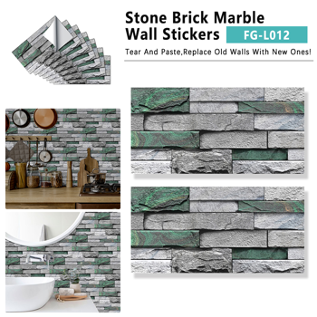 48 Pcs Realistic Green Stone Brick Peel And Stick Wallpaper Removable Self-Adhesive PVC Waterproof And Moisture-Proof Easy Diy Installation For Kitchen Backsplash, Walls, Bathroom Wall Decoration