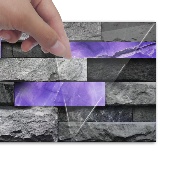 24 Sheets Peel and Stick Backsplash Marble Wall Tiles, Waterproof Oil-proof ,Purple Glossy Imitation Stone brick wall stickers , PVC Shower Wall Panels for Interior Wall Decor; Tile for Kitchen, Bathr-4