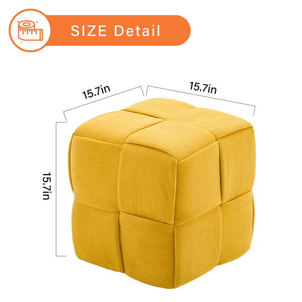 Square Ottoman Foot Stool Corduroy Vanity Chair Bench with Padded Woven Footrest for Entryway Living Room Hallway Yellow-2