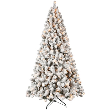 Artificial 5ft Flock LED-lit Christmas Tree with 551PVC Mixed Branch Tips,Hinged Premium & Foldable Base for Indoor Holiday Decorating