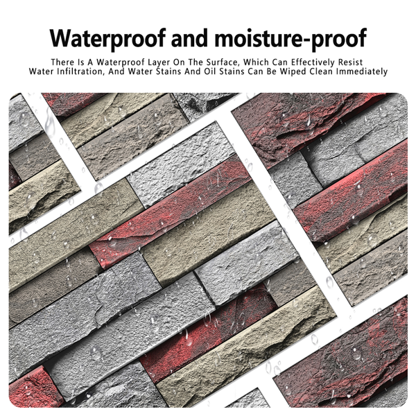 12 Pcs Red Stone Brick Marble Wall Sticker Peel And Stick Wallpaper,PVC Easy To Clean And Water Resistant , For Kitchen Bathroom Backsplash Wall Decoration,(5.91*11.81inch) Retro Wall Stickers-6