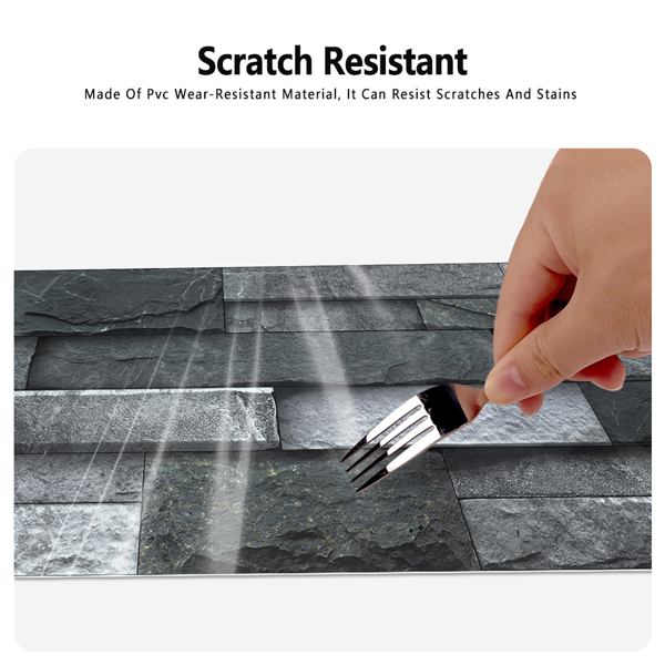 12 Pcs Black Gray Stone Brick Peel And Stick Wallpaper Home Decor Waterproof Self-Adhesive Stickers For Bathroom Kitchen Living Room Backsplash Detachable Without Leaving Glue Easy Installtion-5