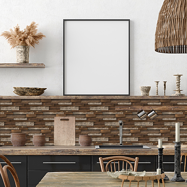 12 Sheets Self Adhesive Brown Irregular Wood Grain Peel And Stick Wallpaper, Hanging Decorative Tiles,PVC Water resistant Oil Resistant For Kitchen And Bathroom Decoration, Easy To Stick And Remove-7