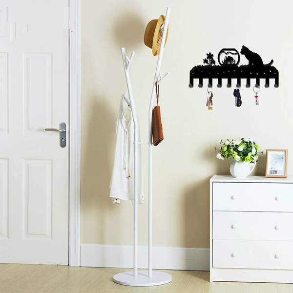 Adorable Kitty - Inspired Metal Wall - Mounted Rack Boasting 10 Hooks, Ideal Decorative Organizer for Walls. Practical and Stylish. Utility Hooks.-5