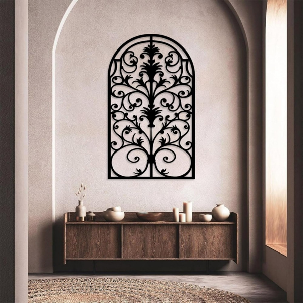 Exquisite Metal Window Frame and Arch Wall Decor - Rustic Baroque Style with Gothic Cathedral Aesthetics for Living Room,Transformative Wall Sculptures and Decorative Art.Wall Sculptures-10