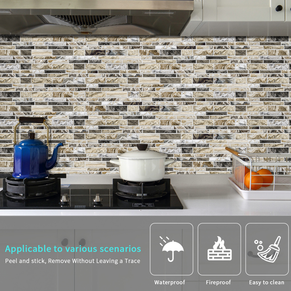 12 PCS Imitation Marble Pattern Taupe Kitchen Stickers Wallpaper Peel And Stick Self Adhesive Wall Stickers For Kitchen, Bathroom Back Panel/Renovation/Decoration Waterproof And Oil Resistant-3