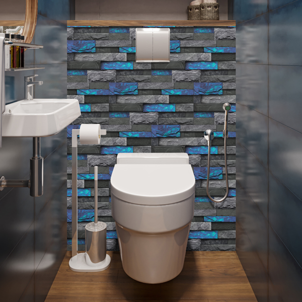 12Pcs Blue Marble Brick Peel And Stick Wallpaper, Removable Wall Stickers For Bathroom Kitchen Backsplash Hanging Decorative Tiles, PVC Water Resistant Self-Adhesive Stickers For Home Decor-13