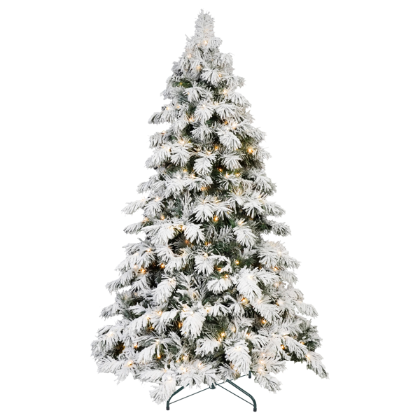 Artificial 5ft Flock LED-lit Christmas Tree with 375PE/PVC Mixed Branch Tips,Hinged Premium & Foldable Base for Indoor Holiday Decorating-1