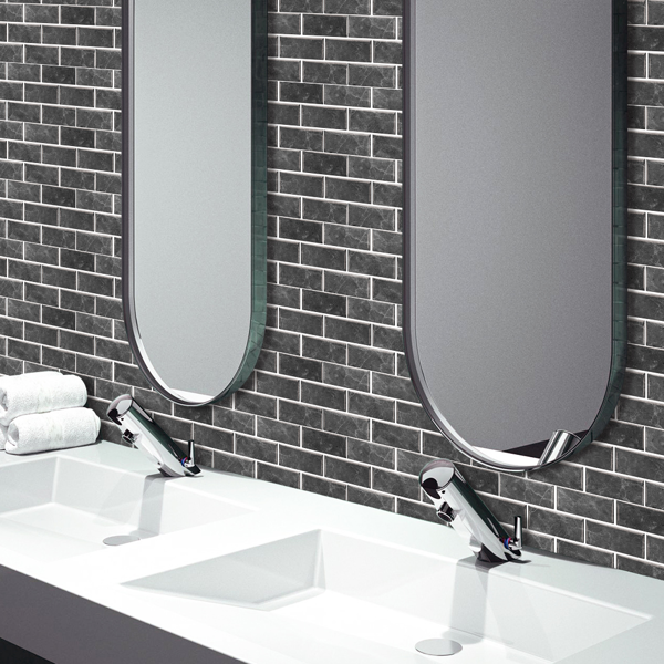 12 Pcs Dark Gray Peel and Stick Backsplash PVC Self-Adhesive Stone Marble Tile with Veined Veins, Glossy Finish Water Resistant for Kitchen, Bathroom, Laundry Room,Easy to Install, Home Decoration-10